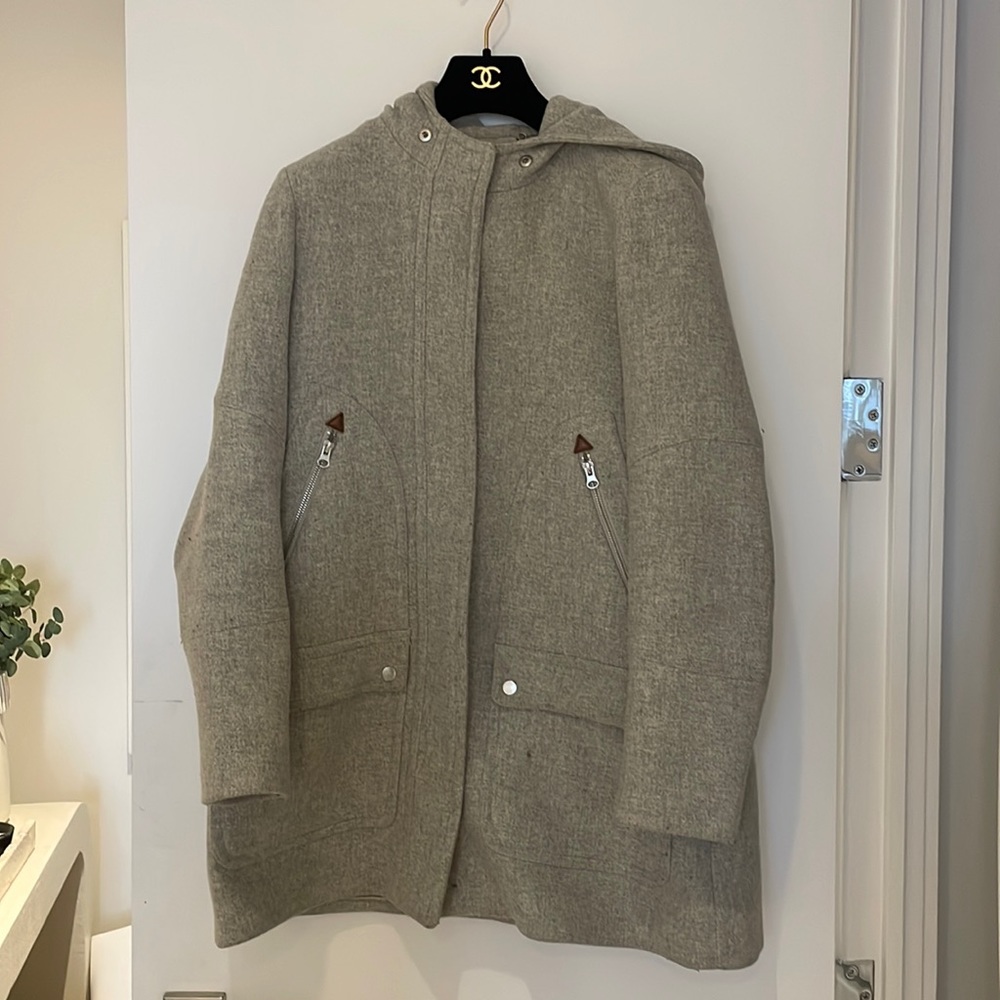 J.Crew Wool Coat with Hood, Gray, Size 10